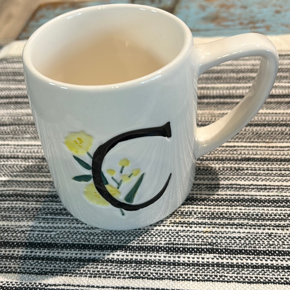 Dash of That C for chamomile large cream mug with yellow flowers